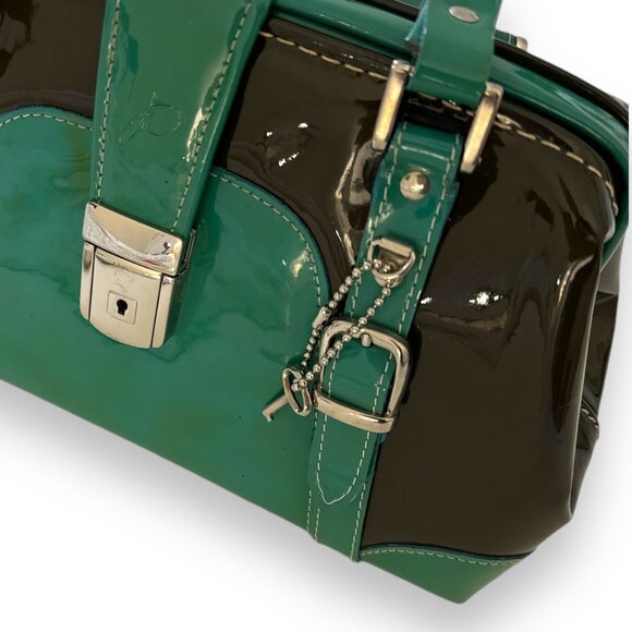 Paolo Masi Doctor Bag in Bi-color Green/Black Patent Leather, Key & Padlock RARE - Picture 4 of 10
